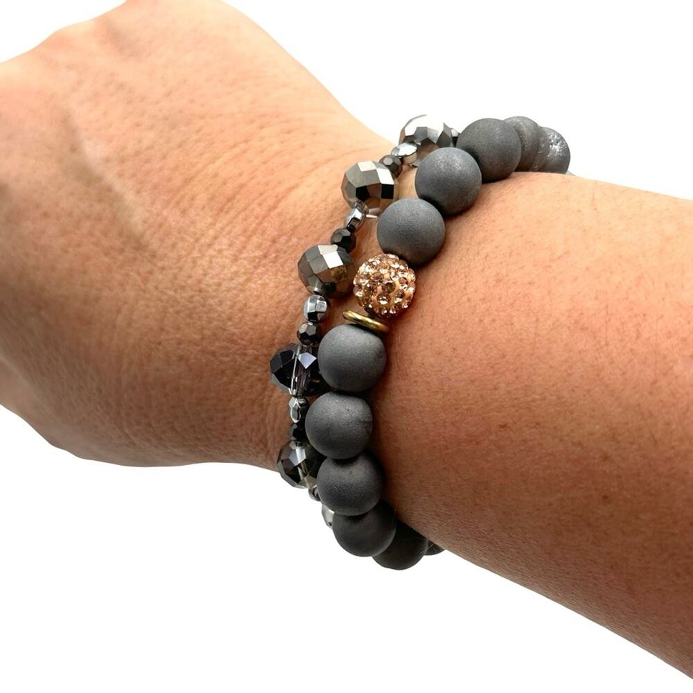 ERIMISH Game Day bracelet Elegant Gray and Silver Beaded Bracelets